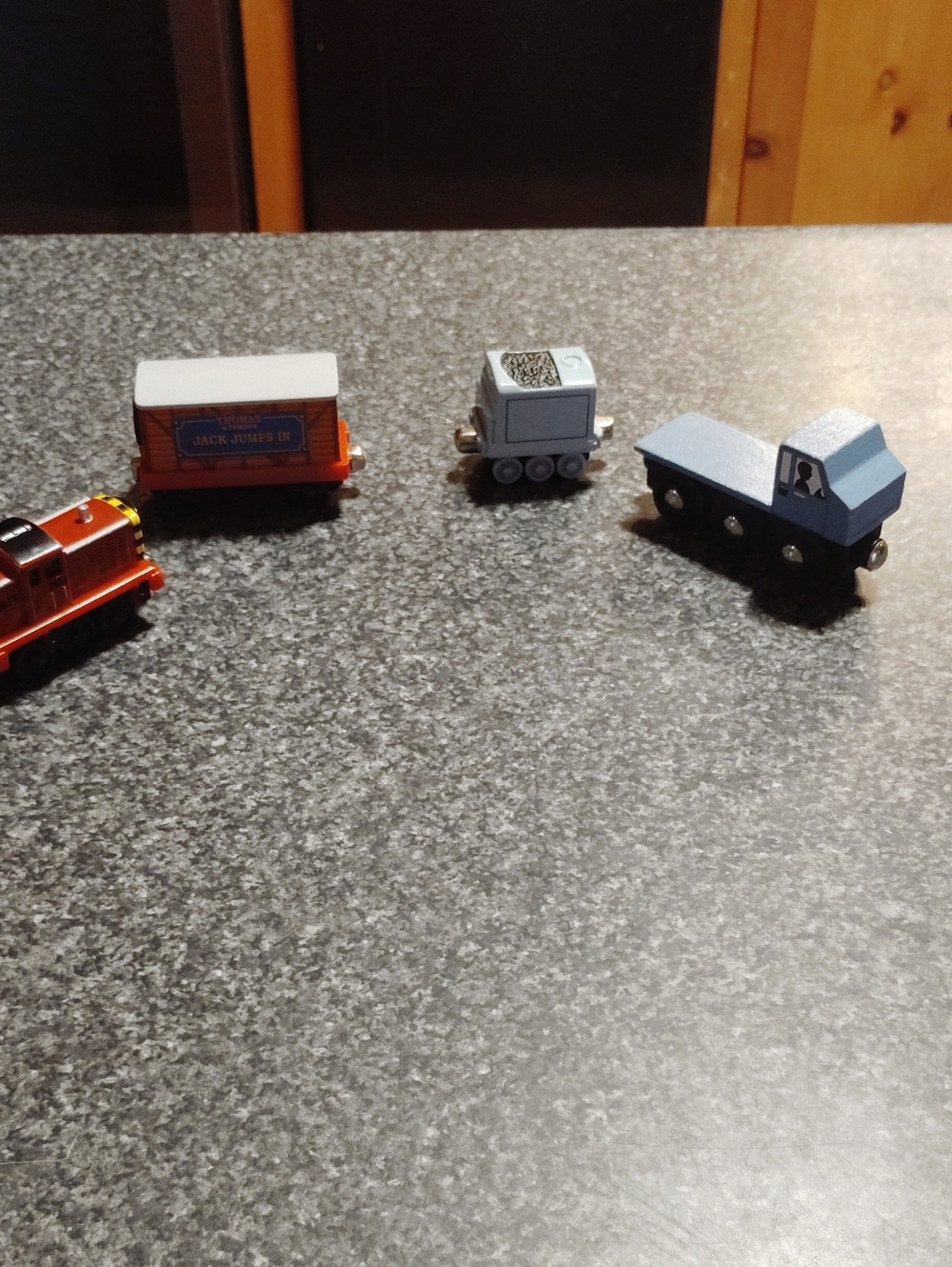 Wooden Toy Train Cars - Blue and Orange Set